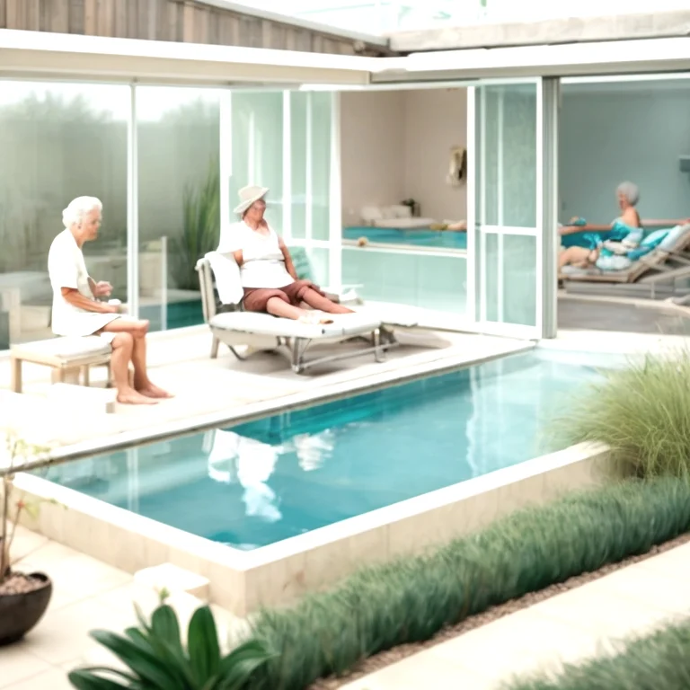 くつろぐシニアのラウンジ空間